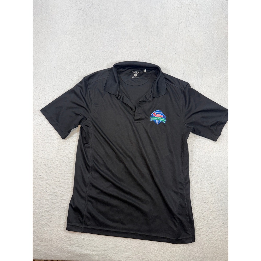 Clique Mens Black Phillies Citizens Bank Park Performance Polo Shirt Size M